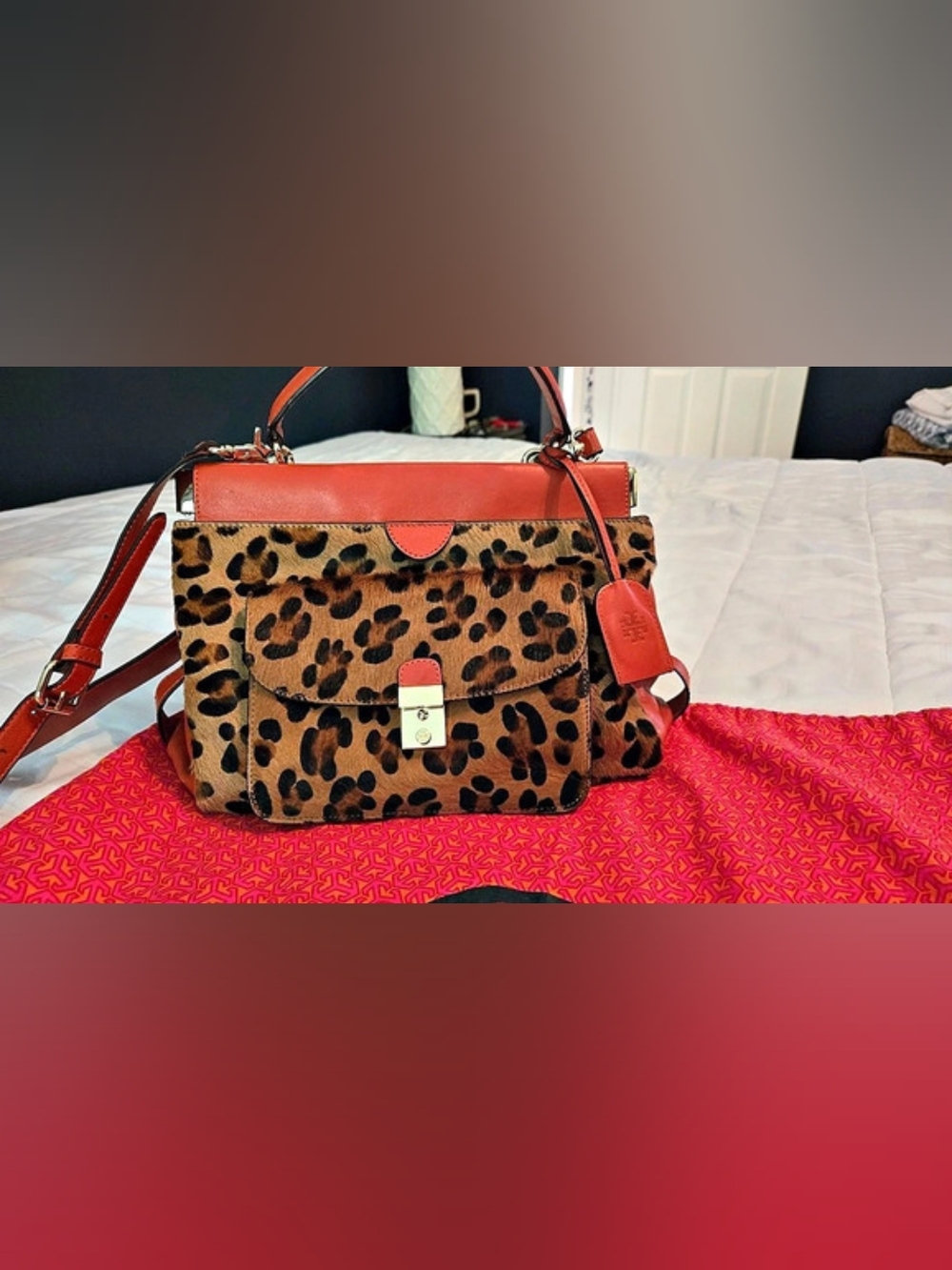 Tory Burch Pricilla Leopard Print Satchel in Brown & Black Like New